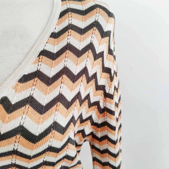 Chevron Print Cardigan • by Laundry • Orange, Gray & White • Fits Small to Med - Picture 2 of 5